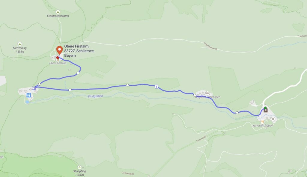 Wanderroute auf der Karte von OnTheGoMap zur Oberen Firstalm am Spitzingsee mit Link zum Höhenprofil und Streckenverlauf, Radio Alpenwelle WA2607